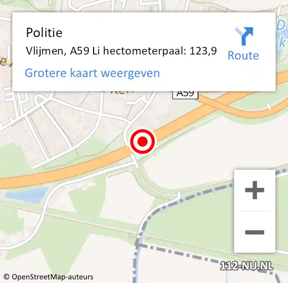 Locatie op kaart van de 112 melding: Politie Vlijmen, A59 Li hectometerpaal: 123,9 op 11 maart 2021 18:34