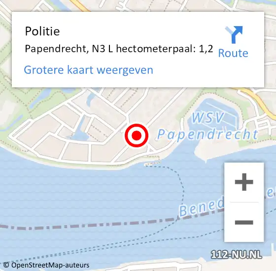 Locatie op kaart van de 112 melding: Politie Papendrecht, N3 L hectometerpaal: 1,2 op 12 maart 2021 07:32