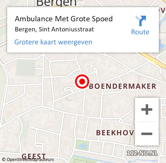 Locatie op kaart van de 112 melding: Ambulance Met Grote Spoed Naar Bergen, Sint Antoniusstraat op 12 maart 2021 10:03