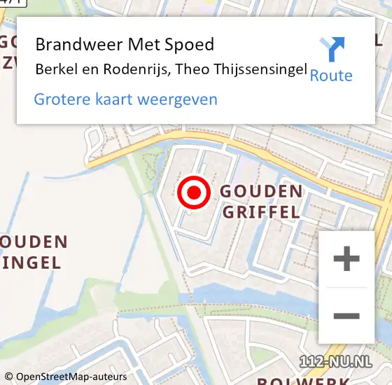 Locatie op kaart van de 112 melding: Brandweer Met Spoed Naar Berkel en Rodenrijs, Theo Thijssensingel op 12 maart 2021 15:36