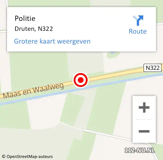 Locatie op kaart van de 112 melding: Politie Druten, N322 op 12 maart 2021 17:14