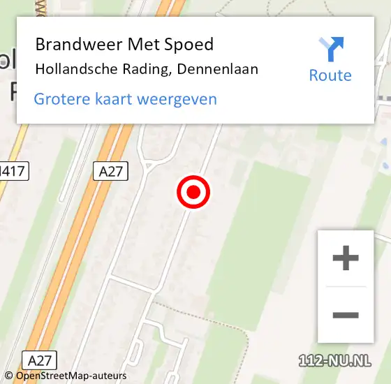Locatie op kaart van de 112 melding: Brandweer Met Spoed Naar Hollandsche Rading, Dennenlaan op 13 maart 2021 13:07