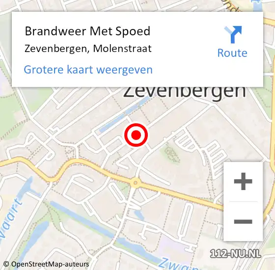 Locatie op kaart van de 112 melding: Brandweer Met Spoed Naar Zevenbergen, Molenstraat op 13 maart 2021 14:49