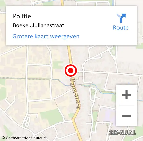 Locatie op kaart van de 112 melding: Politie Boekel, Julianastraat op 13 maart 2021 15:59