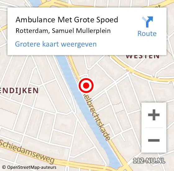 Locatie op kaart van de 112 melding: Ambulance Met Grote Spoed Naar Rotterdam, Samuel Mullerplein op 13 maart 2021 18:57