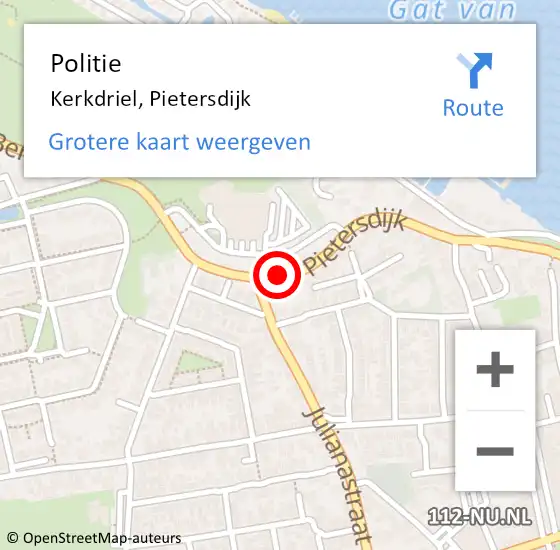 Locatie op kaart van de 112 melding: Politie Kerkdriel, Pietersdijk op 13 maart 2021 19:50