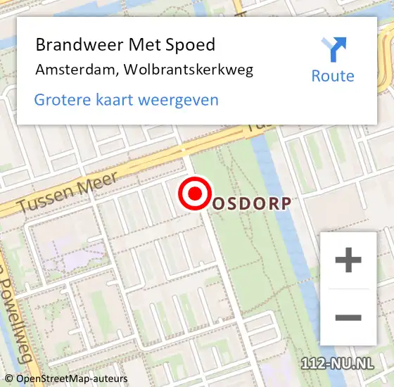 Locatie op kaart van de 112 melding: Brandweer Met Spoed Naar Amsterdam, Wolbrantskerkweg op 14 maart 2021 20:52
