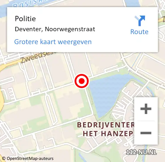 Locatie op kaart van de 112 melding: Politie Deventer, Noorwegenstraat op 15 maart 2021 08:39