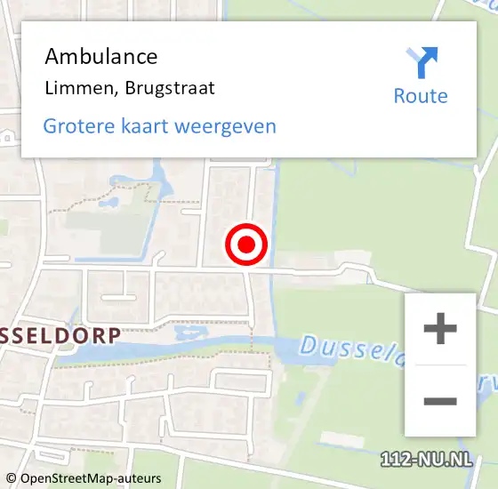 Locatie op kaart van de 112 melding: Ambulance Limmen, Brugstraat op 15 maart 2021 12:43