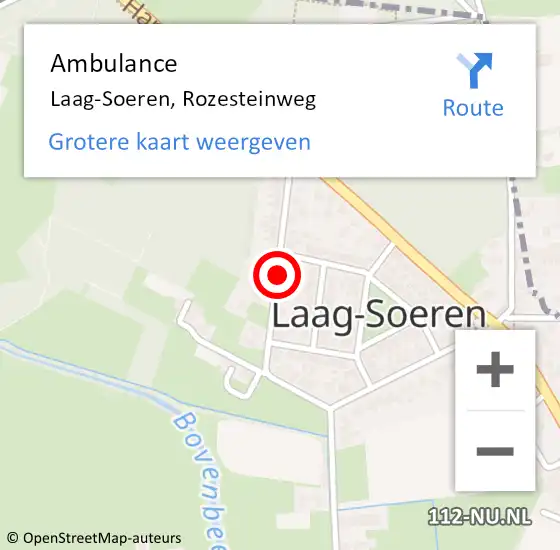 Locatie op kaart van de 112 melding: Ambulance Laag-Soeren, Rozesteinweg op 16 maart 2021 15:19