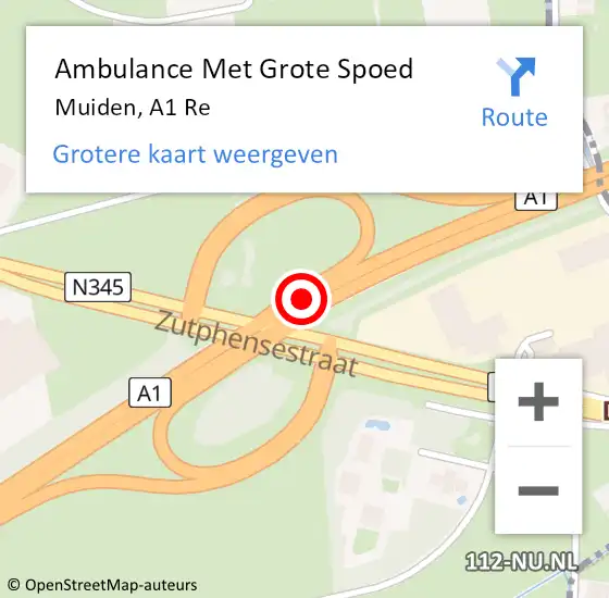 Locatie op kaart van de 112 melding: Ambulance Met Grote Spoed Naar Muiden, A1 Re op 16 maart 2021 16:53