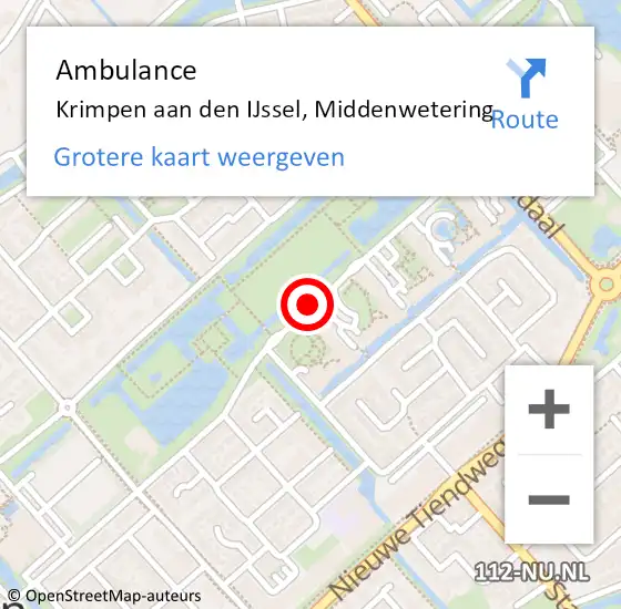 Locatie op kaart van de 112 melding: Ambulance Krimpen aan den IJssel, Middenwetering op 17 maart 2021 09:22