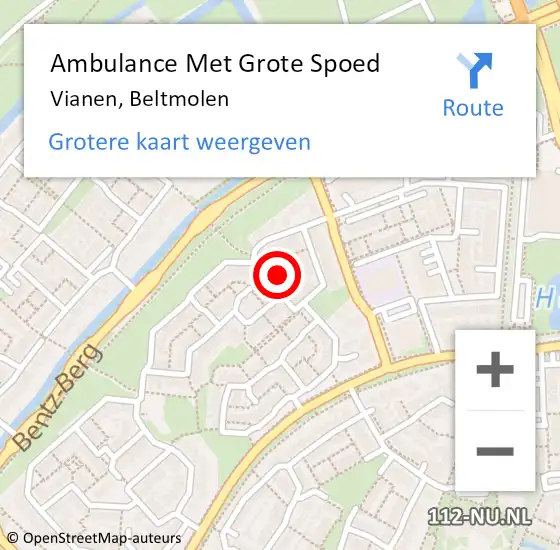 Locatie op kaart van de 112 melding: Ambulance Met Grote Spoed Naar Vianen, Beltmolen op 5 juni 2014 07:56