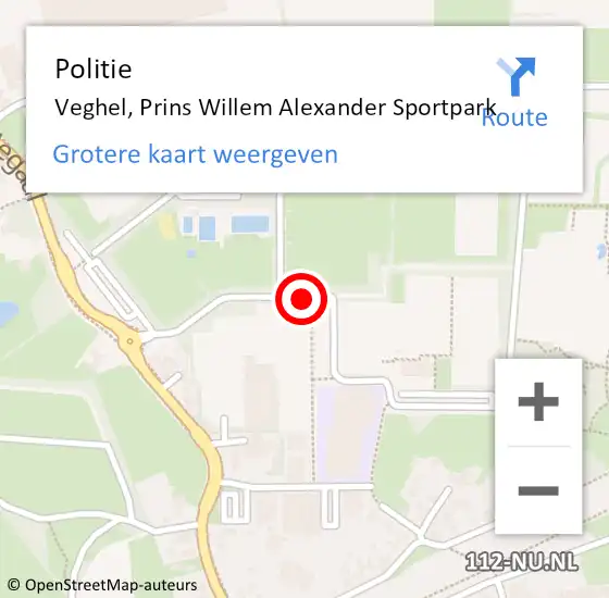 Locatie op kaart van de 112 melding: Politie Veghel, Prins Willem Alexander Sportpark op 17 maart 2021 12:49