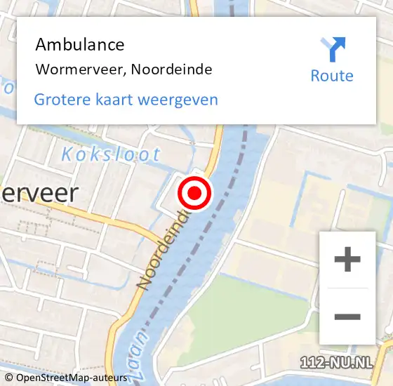 Locatie op kaart van de 112 melding: Ambulance Wormerveer, Noordeinde op 17 maart 2021 16:10