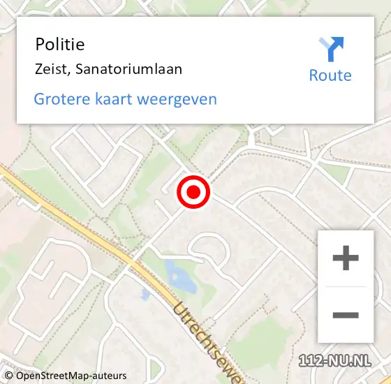 Locatie op kaart van de 112 melding: Politie Zeist, Sanatoriumlaan op 17 maart 2021 20:52