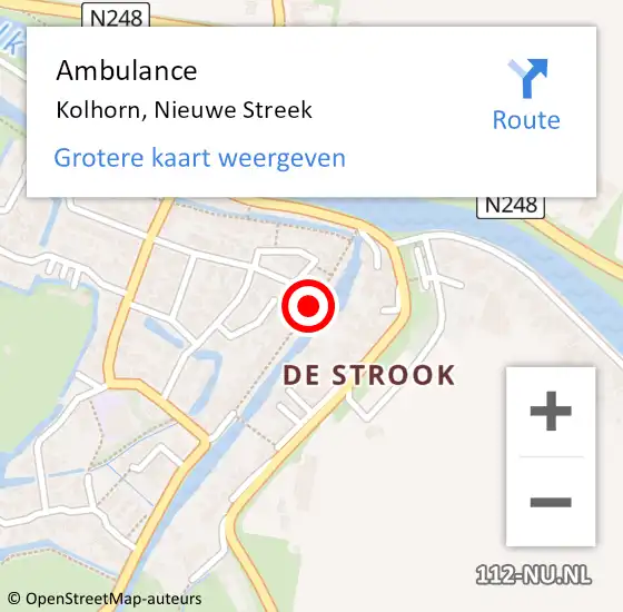 Locatie op kaart van de 112 melding: Ambulance Kolhorn, Nieuwe Streek op 18 maart 2021 11:37