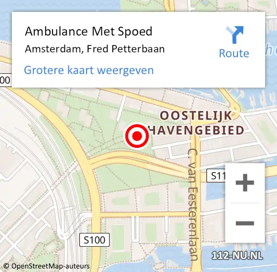 Locatie op kaart van de 112 melding: Ambulance Met Spoed Naar Amsterdam, Fred Petterbaan op 18 maart 2021 12:48