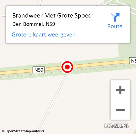 Locatie op kaart van de 112 melding: Brandweer Met Grote Spoed Naar Den Bommel, N59 op 19 maart 2021 10:09