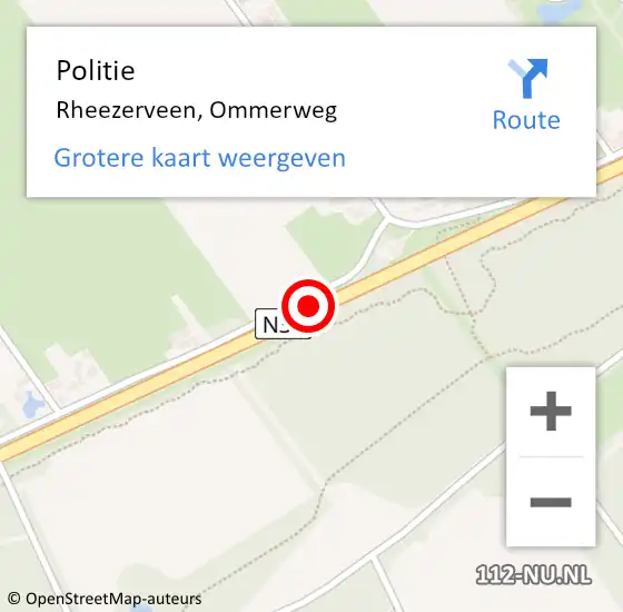 Locatie op kaart van de 112 melding: Politie Rheezerveen, Ommerweg op 19 maart 2021 15:48