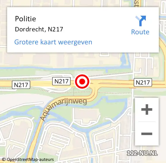 Locatie op kaart van de 112 melding: Politie Dordrecht, N217 op 19 maart 2021 16:17