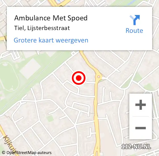 Locatie op kaart van de 112 melding: Ambulance Met Spoed Naar Tiel, Lijsterbesstraat op 20 maart 2021 17:58