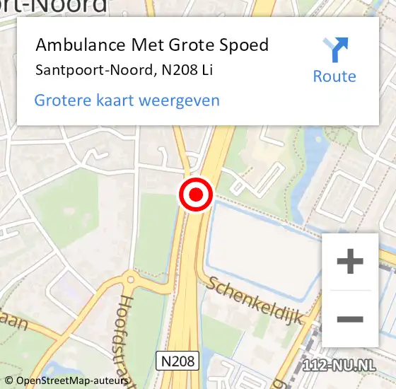 Locatie op kaart van de 112 melding: Ambulance Met Grote Spoed Naar Santpoort-Noord, N208 Li op 21 maart 2021 08:19