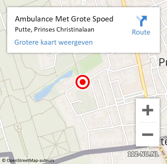 Locatie op kaart van de 112 melding: Ambulance Met Grote Spoed Naar Putte, Prinses Christinalaan op 21 maart 2021 10:24