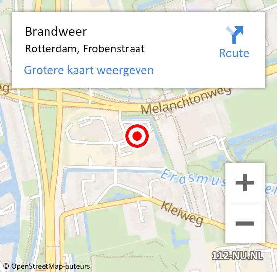 Locatie op kaart van de 112 melding: Brandweer Rotterdam, Frobenstraat op 21 maart 2021 13:01