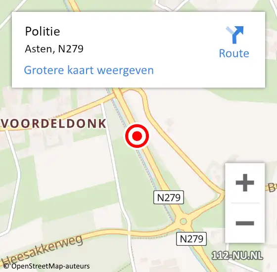 Locatie op kaart van de 112 melding: Politie Asten, N279 op 21 maart 2021 20:16