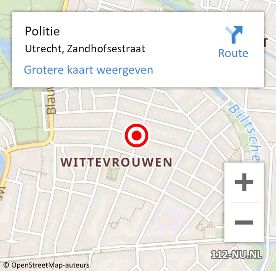 Locatie op kaart van de 112 melding: Politie Utrecht, Zandhofsestraat op 22 maart 2021 17:57