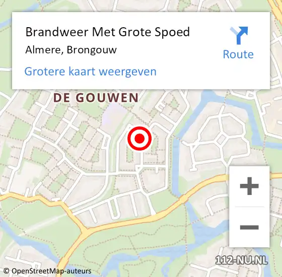 Locatie op kaart van de 112 melding: Brandweer Met Grote Spoed Naar Almere, Brongouw op 23 maart 2021 13:46