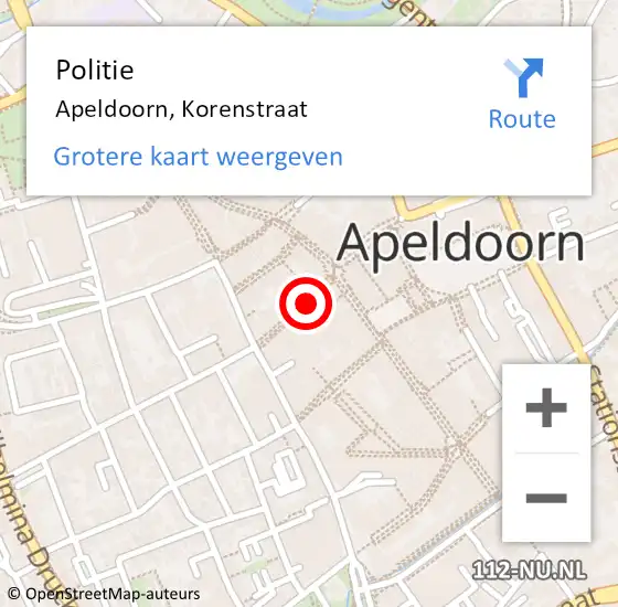 Locatie op kaart van de 112 melding: Politie Apeldoorn, Korenstraat op 23 maart 2021 16:22