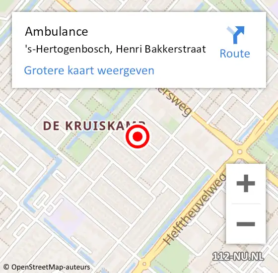 Locatie op kaart van de 112 melding: Ambulance 's-Hertogenbosch, Henri Bakkerstraat op 24 maart 2021 09:54