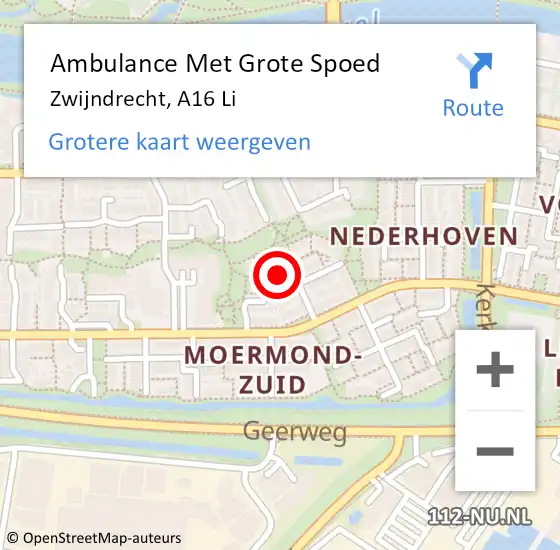 Locatie op kaart van de 112 melding: Ambulance Met Grote Spoed Naar Zwijndrecht, A16 Li op 24 maart 2021 12:17