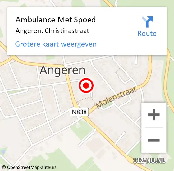Locatie op kaart van de 112 melding: Ambulance Met Spoed Naar Angeren, Christinastraat op 24 maart 2021 20:00