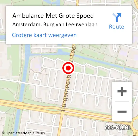 Locatie op kaart van de 112 melding: Ambulance Met Grote Spoed Naar Amsterdam, Burg van Leeuwenlaan op 24 maart 2021 21:47