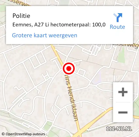 Locatie op kaart van de 112 melding: Politie Eemnes, A27 Li hectometerpaal: 100,0 op 25 maart 2021 15:58