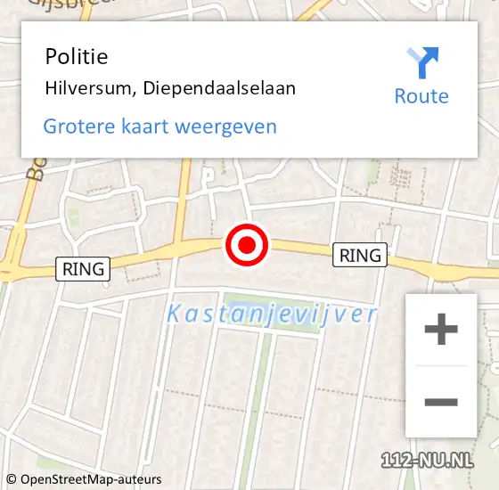 Locatie op kaart van de 112 melding: Politie Hilversum, Diependaalselaan op 25 maart 2021 17:38