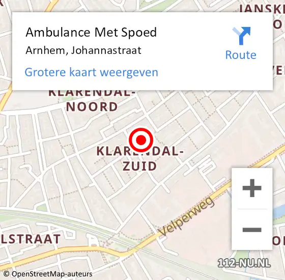 Locatie op kaart van de 112 melding: Ambulance Met Spoed Naar Arnhem, Johannastraat op 25 maart 2021 19:17