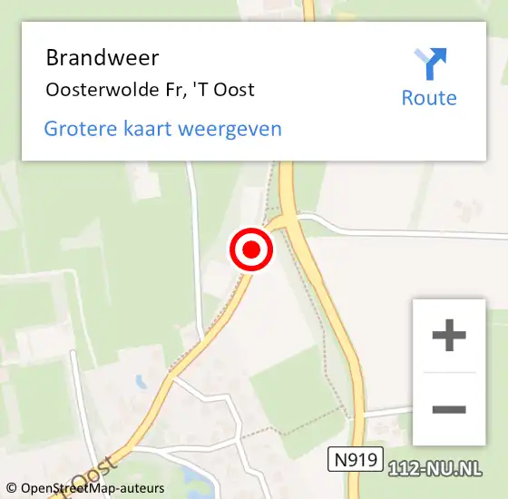 Locatie op kaart van de 112 melding: Brandweer Oosterwolde Fr, 'T Oost op 26 maart 2021 10:40