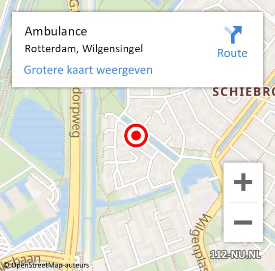 Locatie op kaart van de 112 melding: Ambulance Rotterdam, Wilgensingel op 26 maart 2021 11:04
