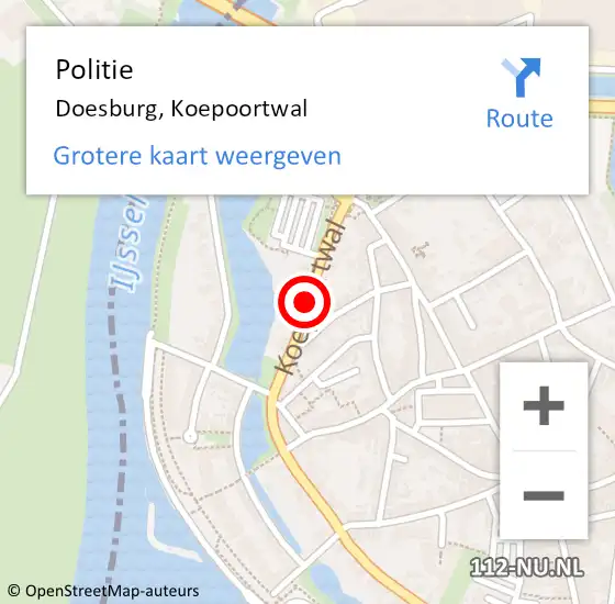 Locatie op kaart van de 112 melding: Politie Doesburg, Koepoortwal op 26 maart 2021 14:16