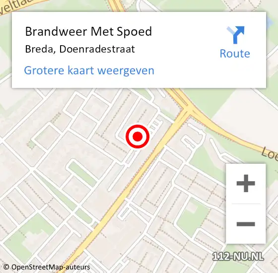 Locatie op kaart van de 112 melding: Brandweer Met Spoed Naar Breda, Doenradestraat op 26 maart 2021 19:29
