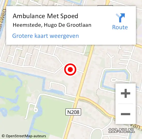 Locatie op kaart van de 112 melding: Ambulance Met Spoed Naar Heemstede, Hugo De Grootlaan op 27 maart 2021 01:26