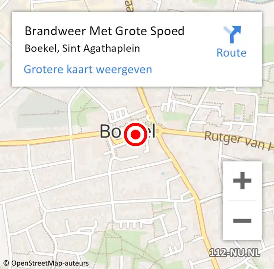 Locatie op kaart van de 112 melding: Brandweer Met Grote Spoed Naar Boekel, Sint Agathaplein op 27 maart 2021 04:06