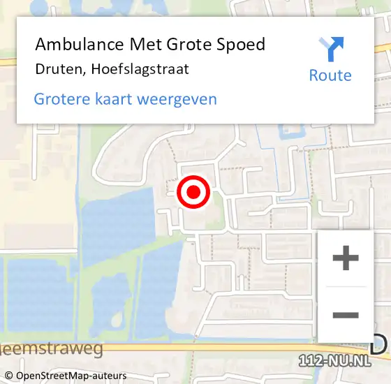 Locatie op kaart van de 112 melding: Ambulance Met Grote Spoed Naar Druten, Hoefslagstraat op 28 maart 2021 05:50