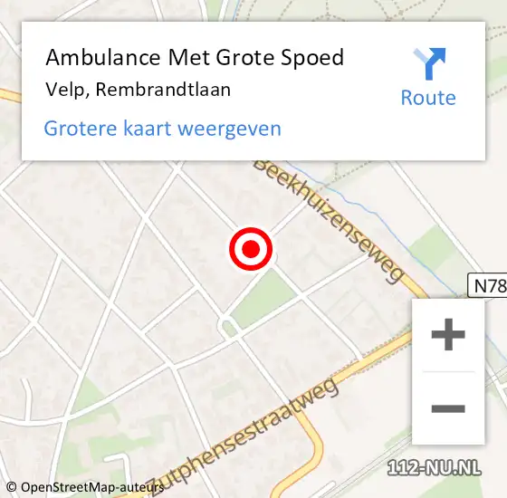 Locatie op kaart van de 112 melding: Ambulance Met Grote Spoed Naar Velp, Rembrandtlaan op 28 maart 2021 08:42
