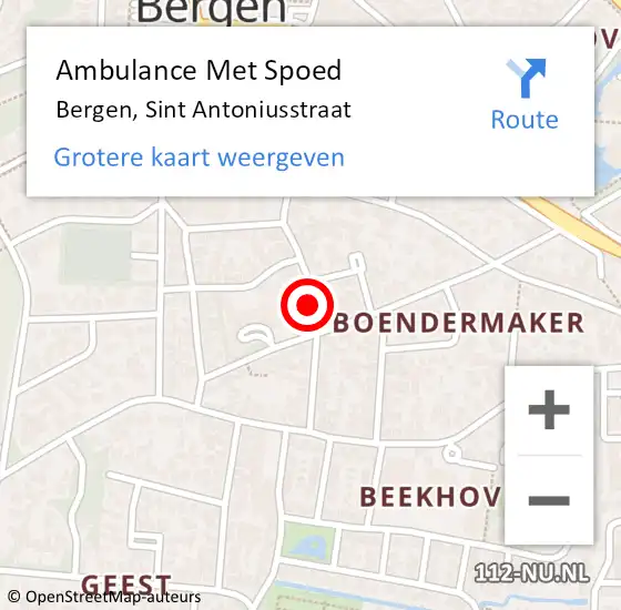 Locatie op kaart van de 112 melding: Ambulance Met Spoed Naar Bergen, Sint Antoniusstraat op 28 maart 2021 12:19