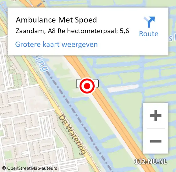 Locatie op kaart van de 112 melding: Ambulance Met Spoed Naar Zaandam, A8 Re hectometerpaal: 5,6 op 28 maart 2021 15:49
